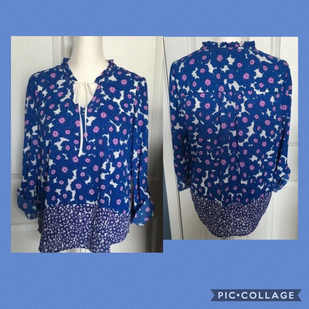 Elle women's top long sleeve size large blue tunic